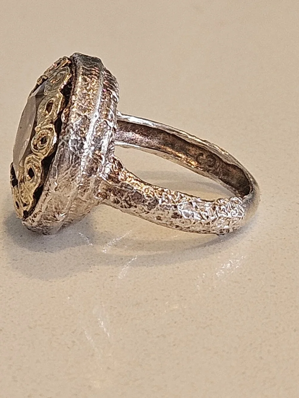 Vintage Gucci Two-Tone 14k Yellow Gold Sterling Silver Gemstone Ring Sz 6